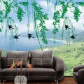 Flying Swallow In Green Willow Wall Sticker